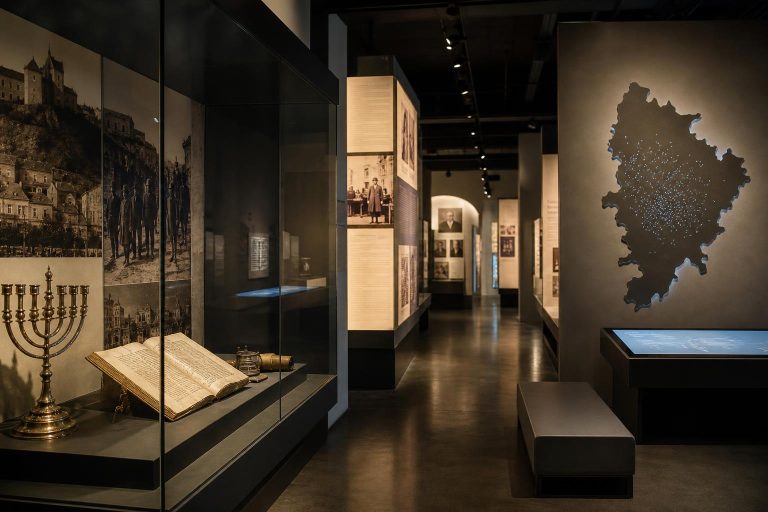 Illustration éditoriale générée par IA pour l’article « À Ljubljana, une exposition permanente sur l’histoire juive slovène ouvre, avec une primauté à préciser ».