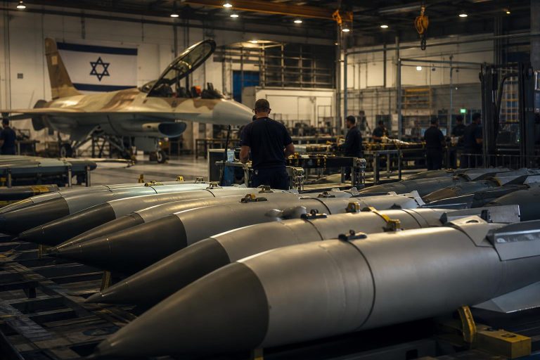 Illustration éditoriale générée par IA pour l’article « Israël annonce accélérer sa production de munitions aériennes: ce que l’on sait, et ce qui manque encore ».