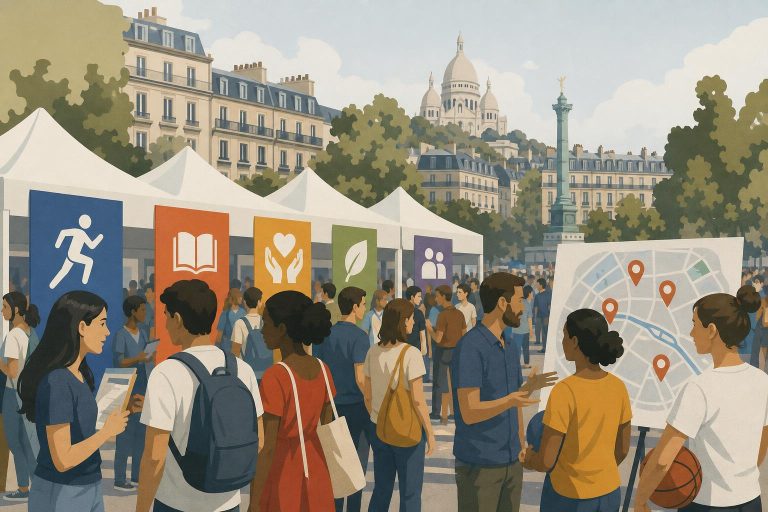 Illustration éditoriale générée par IA pour l’article « À Paris, une rentrée associative affichée en grand, mais encore difficile à mesurer ».