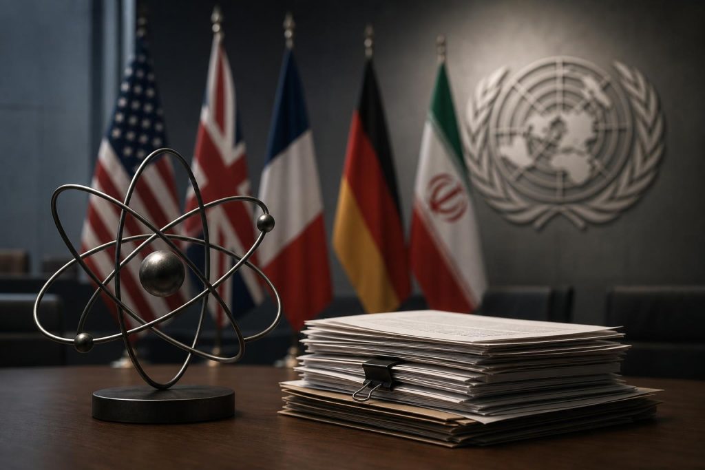 Illustration éditoriale générée par IA pour l’article « Iran : à l’AIEA, un projet occidental de renvoi à l’ONU existe bien, mais son sort reste incertain ».
