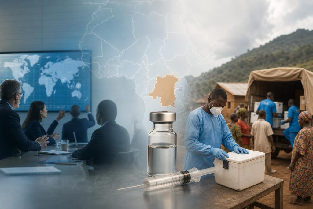 Illustration éditoriale générée par IA pour l’article « Ebola Bundibugyo: ce que les nouvelles recommandations de l’OMS changent, et ce qu’elles ne règlent pas ».